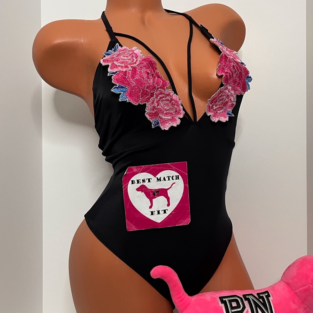 Victoria’s Secret PINK S M L Logo Embroidered One-piece Swimsuit Appliqué Floral